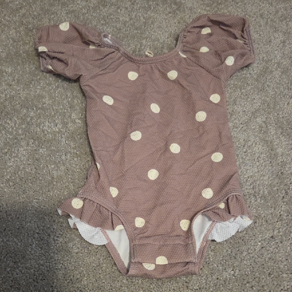 Quincy Mae Mauve and Cream Polka Dot Infant Swimsuit